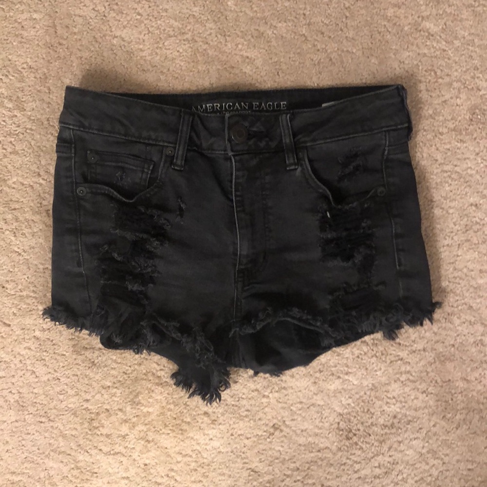American Eagle Distressed Black Denim Shorts